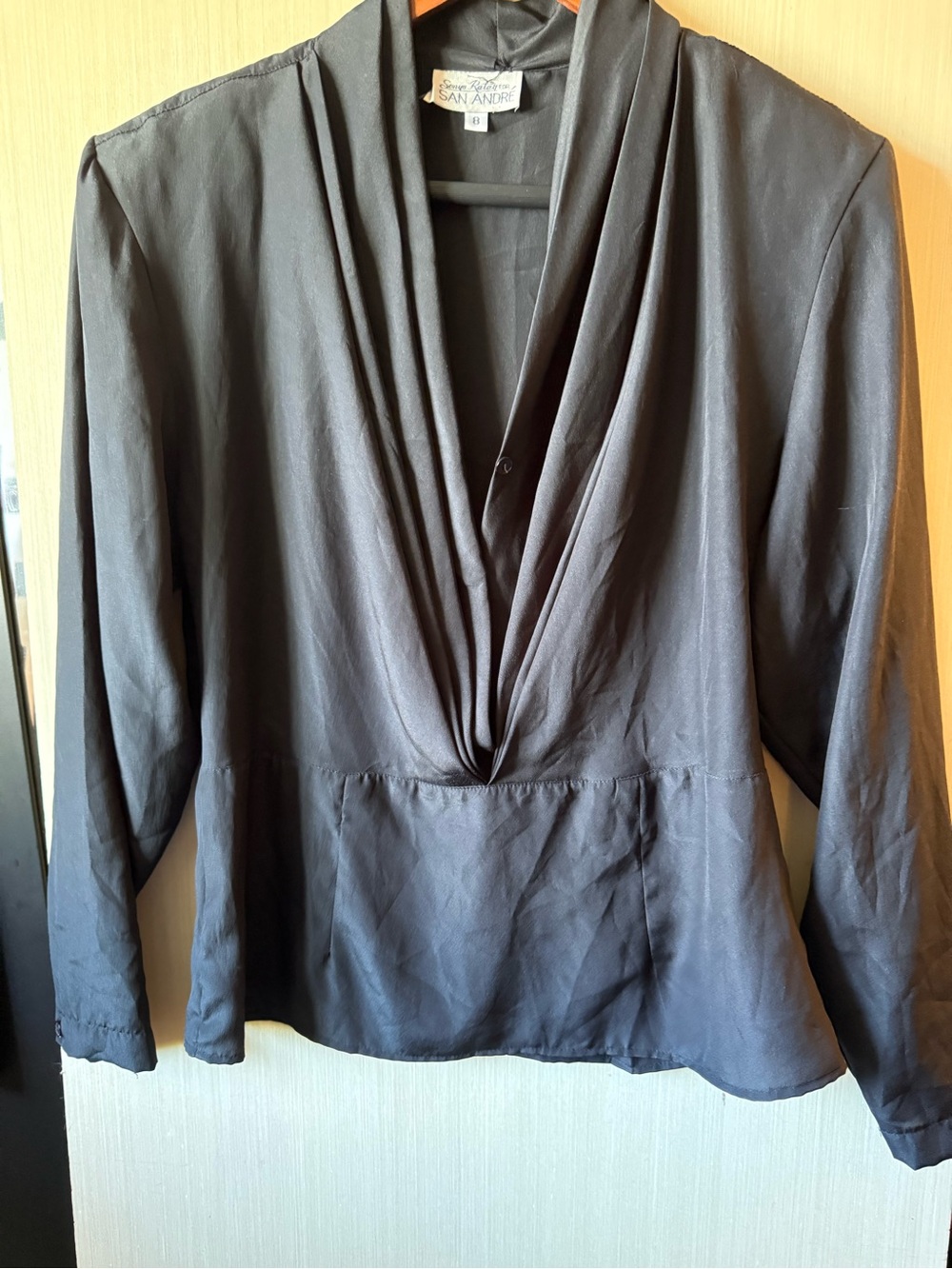 Women's Black Draped V-Neck Blouse